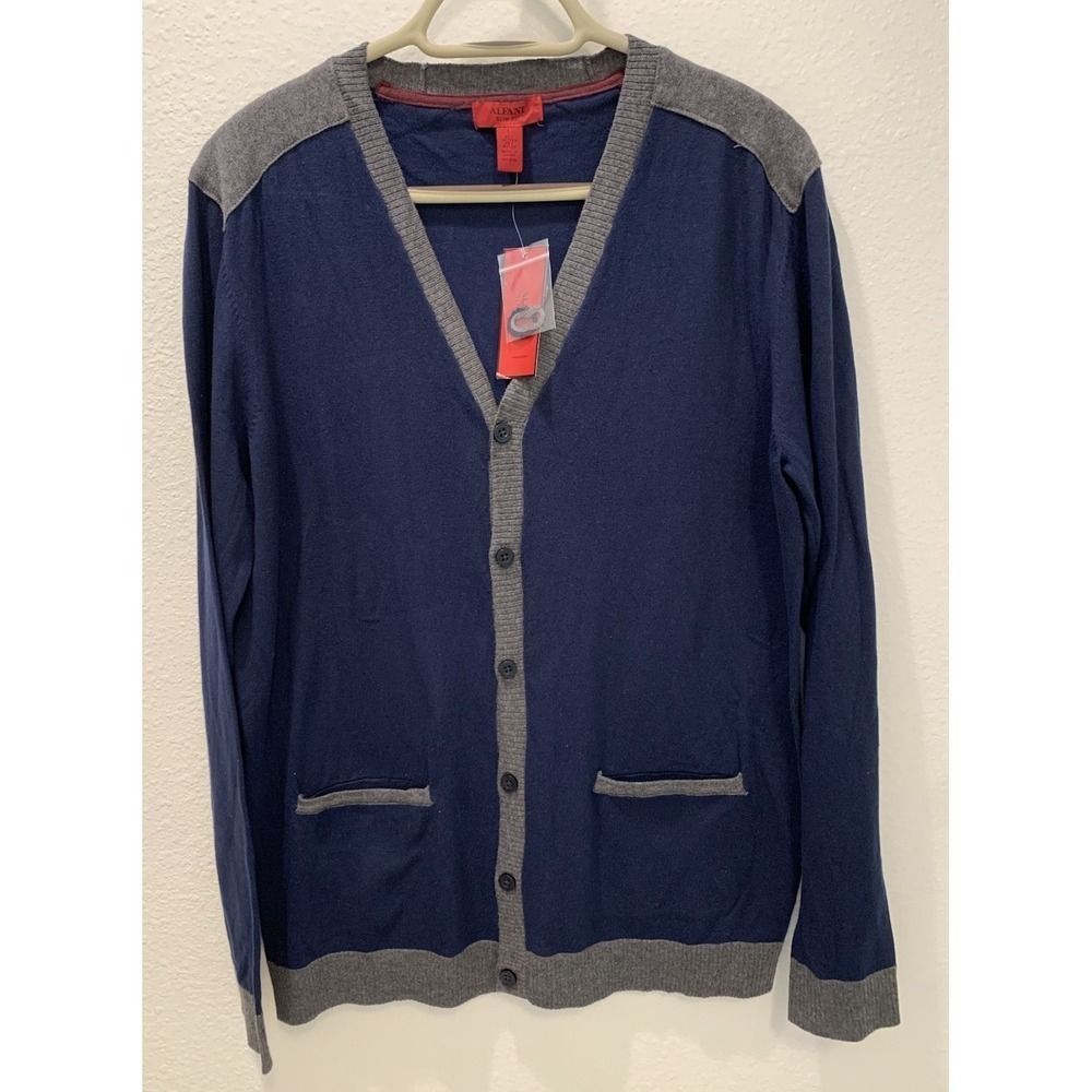 Y2K Style Alfani Mens Buttoned Cardigan Blue Sweater Size L NWT - Picture 1 of 6